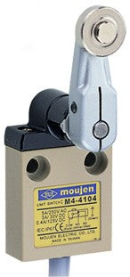 The M4-4104 is an M4 Series limit switch. The M4-4104 has a metal side-rotating pusher. The roller is located at a 40 degree angle.