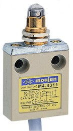 The M4-4311 is an M4 Series limit switch. The M4-4311 has a metal rolling pusher. A panel is mounted on this.