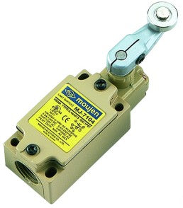 The MJ-7104 is an MJ-Series limit switch, The MJ-7104 has a metal pusher with side metal roller, with a movement of 45 degrees.