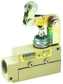 The MJ1-6107 is a limit switch from the MJ1 -Series, The MJ1-6107 has an IP rating of IP60, The MJ1-6107 has a arm lever with a arm roller for a one-way action.